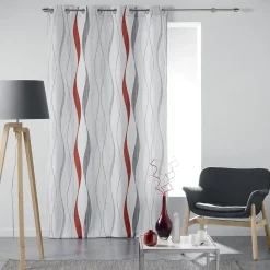 Rideau tamisant à rayures ondulées (140x280 cm - Rouge)