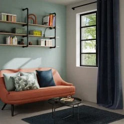 Rideau tamisant effet velours bleu marine à œillets l.140 x H.260 cm GoodHome Velvet