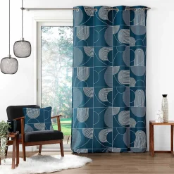 Rideau tamisant esprit graphique (140x260 cm - Bleu)