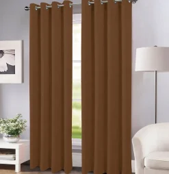 Rideau thermique à oeillets Farm velours marron camel l.140 x H.260 cm Tendence