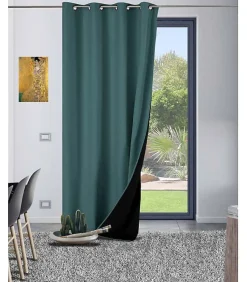 Rideau thermique aspect velours "Galena" - 140x260cm - Bleu canard