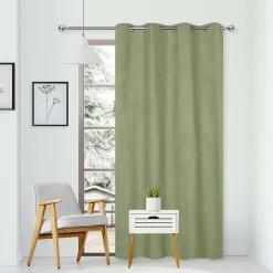 Rideau thermique DYLREV 140x240 cm suédine polyester doublé polaire opaque, œillets intégrés, vert.