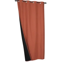Rideau Thermique effet brossé avec doublure polaire 140x240cm, prêt a poser à œillets, Brique.