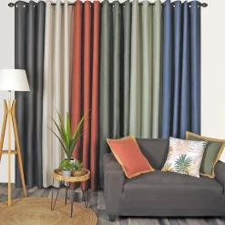 Rideau Thermique effet brossé avec doublure polaire 140x240cm, prêt a poser à œillets, Anthracite.