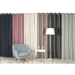 Rideau Thermique effet Lin chiné doublé polaire ton sur ton à œillets 135x240cm prêt a poser, gris
