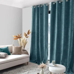 Rideau thermique en velours doublé polaire (140x260 cm - Bleu Canard)