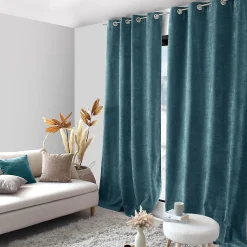 Rideau thermique en velours doublé polaire (140x260 cm - Bleu Canard)