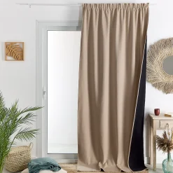 Rideau thermique phonique et semi occultant à galons fronceurs KONFOR (140x260 cm - Beige)
