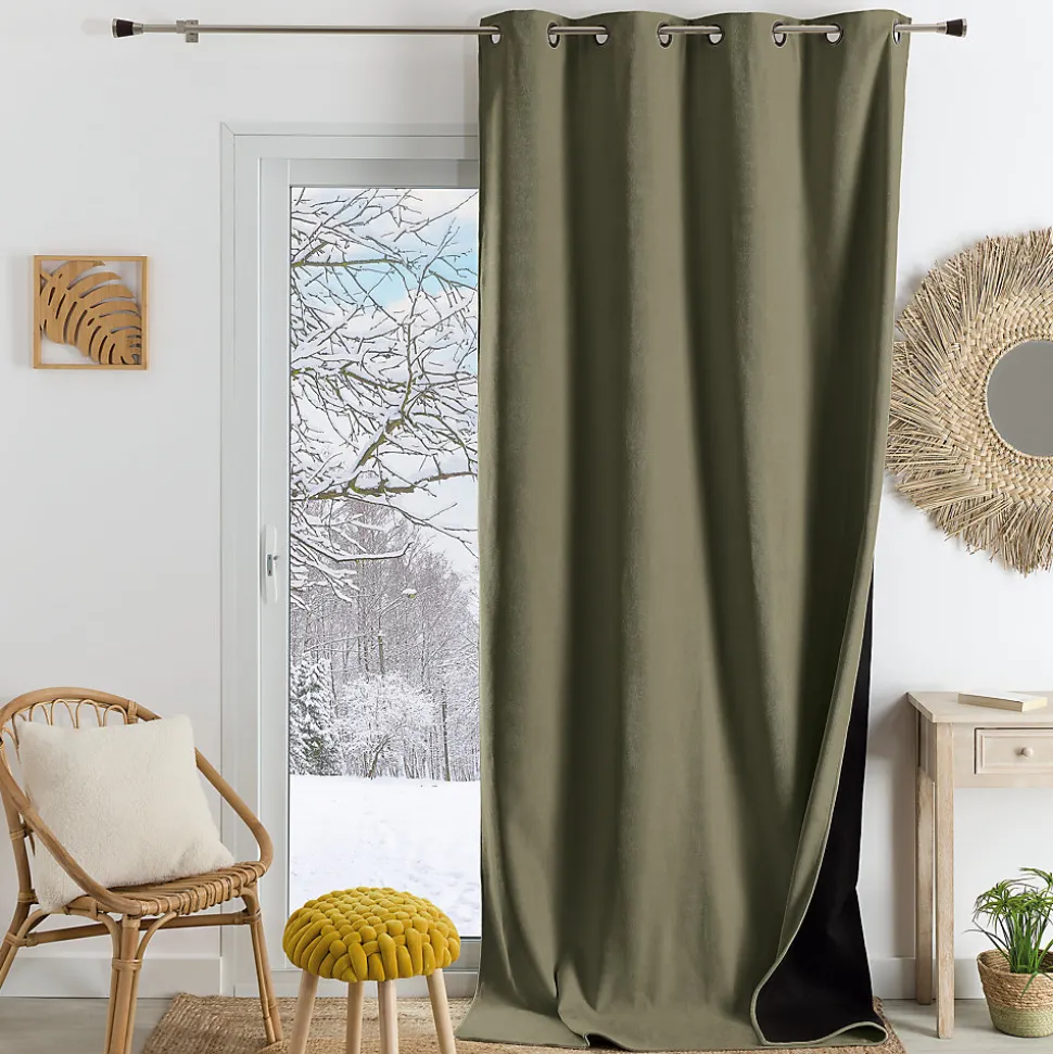 Rideau thermique phonique et semi occultant KONFOR (140x180 cm - Kaki)
