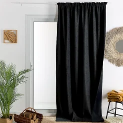 Rideau thermique phonique et semi occultant à galons fronceurs KONFOR (140x260 cm - Noir)