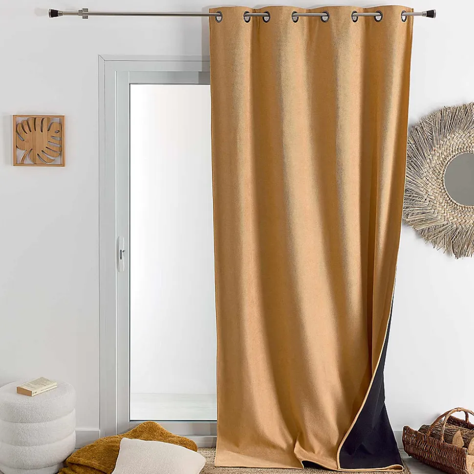 Rideau thermique phonique et semi occultant KONFOR (140x180 cm - Jaune Ocre)