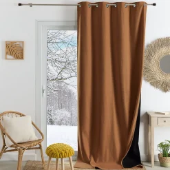 Rideau thermique phonique et semi occultant KONFOR (140x300 cm - Marron Clair)