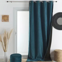 Rideau thermique phonique et semi occultant KONFOR (140x260 cm - Bleu Paon)