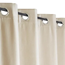 Rideau thermique satiné beige 140x240 cm, polyester doublé, opaque, œillets prêt-à-poser.