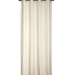 Rideau thermique satiné beige 140x240 cm, polyester doublé, opaque, œillets prêt-à-poser.