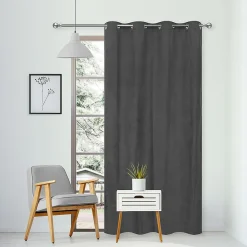 Rideau Thermique suédine doublé polaire 140x240cm, Prêt a Poser, Gris anthracite