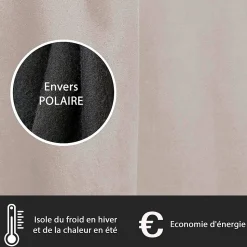 Rideau Thermique suédine doublé polaire 140x240cm, Prêt a Poser, Beige