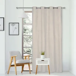 Rideau Thermique suédine doublé Polaire 140x180cm, Prêt à Poser Spécial petite hauteur, Beige