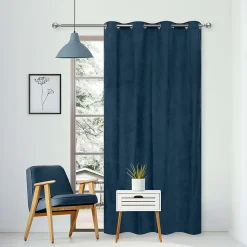 Rideau Thermique suédine doublé polaire 140x240cm, Prêt a Poser, Bleu pétrole
