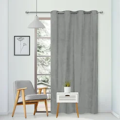 Rideau Thermique suédine doublé Polaire 140x180cm, Prêt à Poser Spécial petite hauteur, Gris