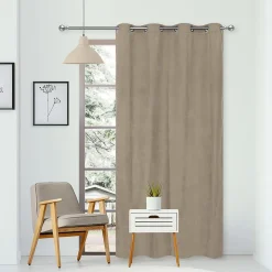 Rideau Thermique suédine doublé polaire 140x240cm, Prêt a Poser, Taupe