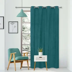 Rideau Thermique suédine doublé polaire 140x240cm, Prêt a Poser, Vert Emeraude