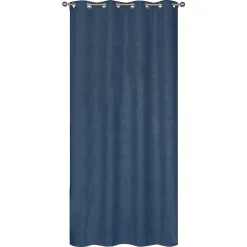 Rideau Thermique Velours frappé doublé polaire à œillets 140x240cm prêt a poser, Bleu Indigo