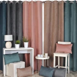 Rideau Thermique Velours frappé doublé polaire à œillets 140x240cm prêt a poser, Vert