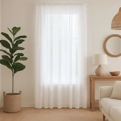 Rideau voilage poly-lin bas plombé (300x245 cm - Blanc)