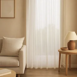 Rideau voilage poly-lin bas plombé (300x245 cm - Blanc)