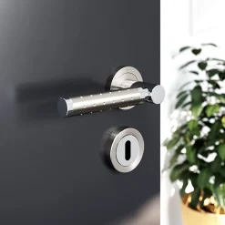 Rosace de fonction rond à visser à serrure GoodHome Duod Zamac effet chrome et nickel satin gris Ø52mm