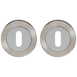 Rosace de fonction rond à visser à serrure GoodHome Duod Zamac effet chrome et nickel satin gris Ø52mm