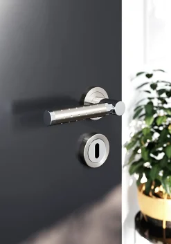Rosace de fonction rond à visser à serrure GoodHome Duod Zamac effet chrome et nickel satin gris Ø52mm
