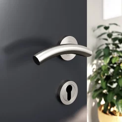 Rosace de fonction rond à visser cylindre GoodHome Duod effet nickel satin gris Ø50mm