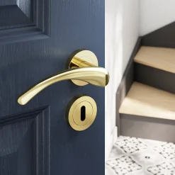 Rosace de fonction rond à visser à serrure GoodHome Duod effet laiton or Ø50mm
