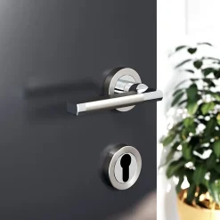 Rosace de fonction rond à visser GoodHome Duod Zamac effet chrome et nickel satin gris Ø52mm