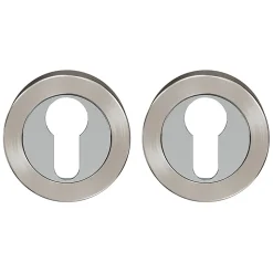 Rosace de fonction rond à visser GoodHome Duod Zamac effet chrome et nickel satin gris Ø52mm