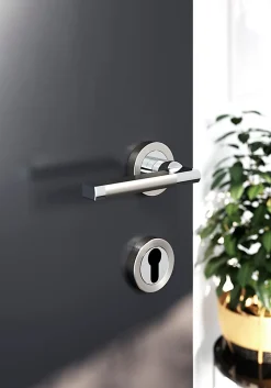 Rosace de fonction rond à visser GoodHome Duod Zamac effet chrome et nickel satin gris Ø52mm