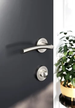 Rosace de fonction rond à visser à condamnation GoodHome Duod essential effet nickel satin gris Ø50mm