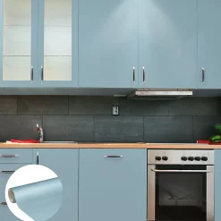 Rouleau adhésif Imperméable Vinyle au Mètre - Sticker Lavable Cuisine Meuble Armoire Porte - 60cmx2m - Bleu poudre