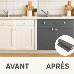 Rouleau adhésif Imperméable Vinyle au Mètre - Sticker Lavable Cuisine Meuble Armoire Porte - 60cmx3m - Gris foncé