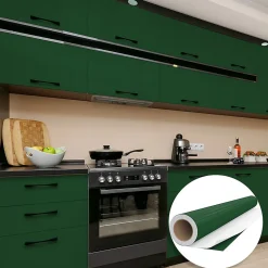 Rouleau adhésif Imperméable Vinyle au Mètre - Sticker Lavable Cuisine Meuble Armoire Porte - 60cmx2m - Vert foncé