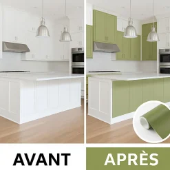 Rouleau adhésif Imperméable Vinyle au Mètre - Sticker Lavable Cuisine Meuble Armoire Porte - 60cmx1m - Vert olive