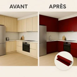 Rouleau adhésif Imperméable Vinyle au Mètre - Sticker Lavable Cuisine Meuble Armoire Porte - 60cmx2m - Bordeaux