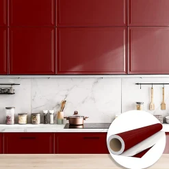 Rouleau adhésif Imperméable Vinyle au Mètre - Sticker Lavable Cuisine Meuble Armoire Porte - 60cmx2m - Bordeaux