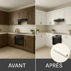 Rouleau adhésif Imperméable Vinyle au Mètre - Sticker Lavable Cuisine Meuble Armoire Porte - 60cmx4m - Blanc