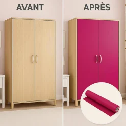 Rouleau adhésif Imperméable Vinyle au Mètre - Sticker Lavable Cuisine Meuble Armoire Porte - 60cmx1m - Fushia