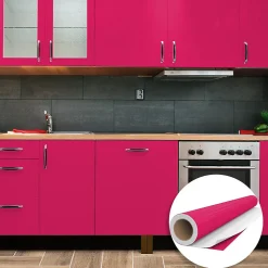 Rouleau adhésif Imperméable Vinyle au Mètre - Sticker Lavable Cuisine Meuble Armoire Porte - 60cmx1m - Fushia