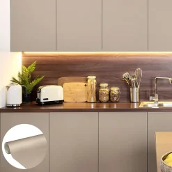 Rouleau adhésif Imperméable Vinyle au Mètre - Sticker Lavable Cuisine Meuble Armoire Porte - 60cmx1m - Taupe