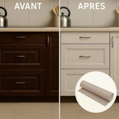 Rouleau adhésif Imperméable Vinyle au Mètre - Sticker Lavable Cuisine Meuble Armoire Porte - 60cmx1m - Taupe